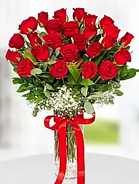 25 kırmızı gül vazo