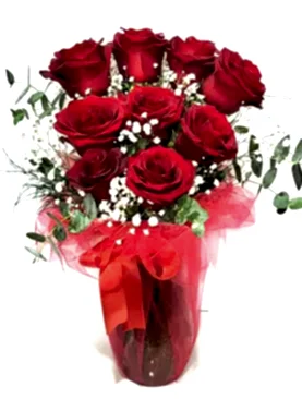 9 kırmızı gül vazo