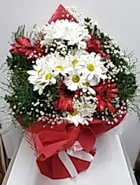 beyaz papatya kırmızı gerbera buket