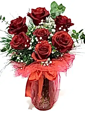 7 kırmızı gül vazo