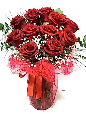 11 kırmızı gül vazo