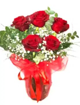 5 kırmızı gül vazo