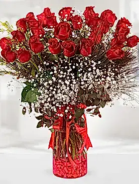 30 kırmızı gül vazo