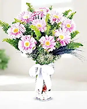 9 pembe gerbera vazo